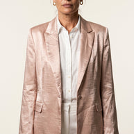 Blazer Cinderella | Sastrería Oversize y Hombro Escultural en Satén Texturizado Mate | Champagne Rose