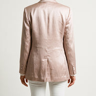 Blazer Cinderella | Sastrería Oversize y Hombro Escultural en Satén Texturizado Mate | Champagne Rose