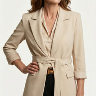 Blazer Verona | Sastrería Fluida con Cinturón Anatómico | Beige Crema