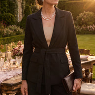 Blazer Verona | Sastrería Fluida con Cinturón Anatómico | Negro Clásico