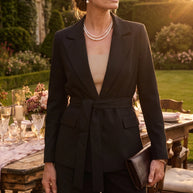 Blazer Verona | Sastrería Fluida con Cinturón Anatómico | Negro Clásico