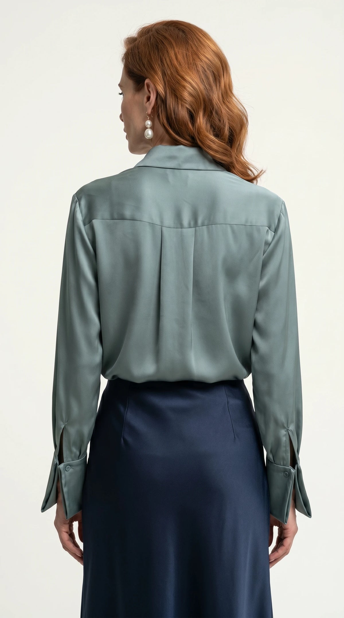 Camisa Morganita Satén Efecto Seda Mate | Verde Agua Marine
