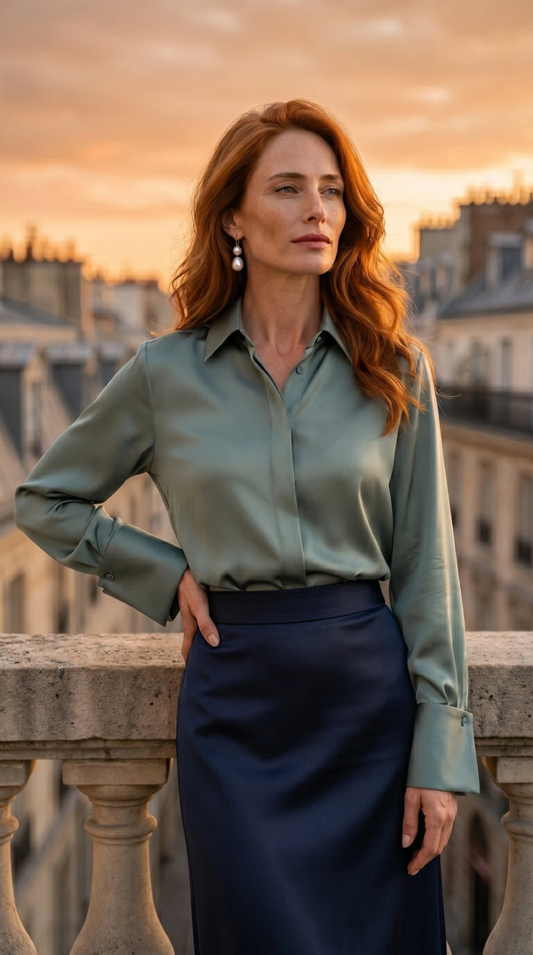 Camisa Morganita Satén Efecto Seda Mate | Verde Agua Marine