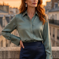 Camisa Morganita Satén Efecto Seda Mate | Verde Agua Marine