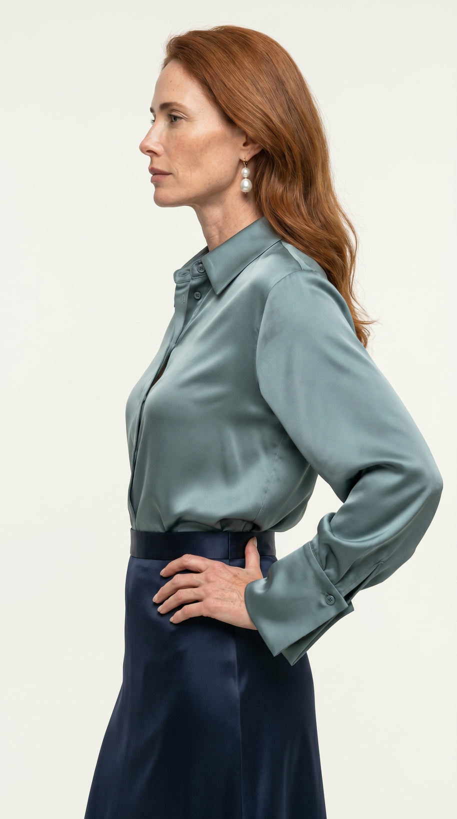 Camisa Morganita Satén Efecto Seda Mate | Verde Agua Marine