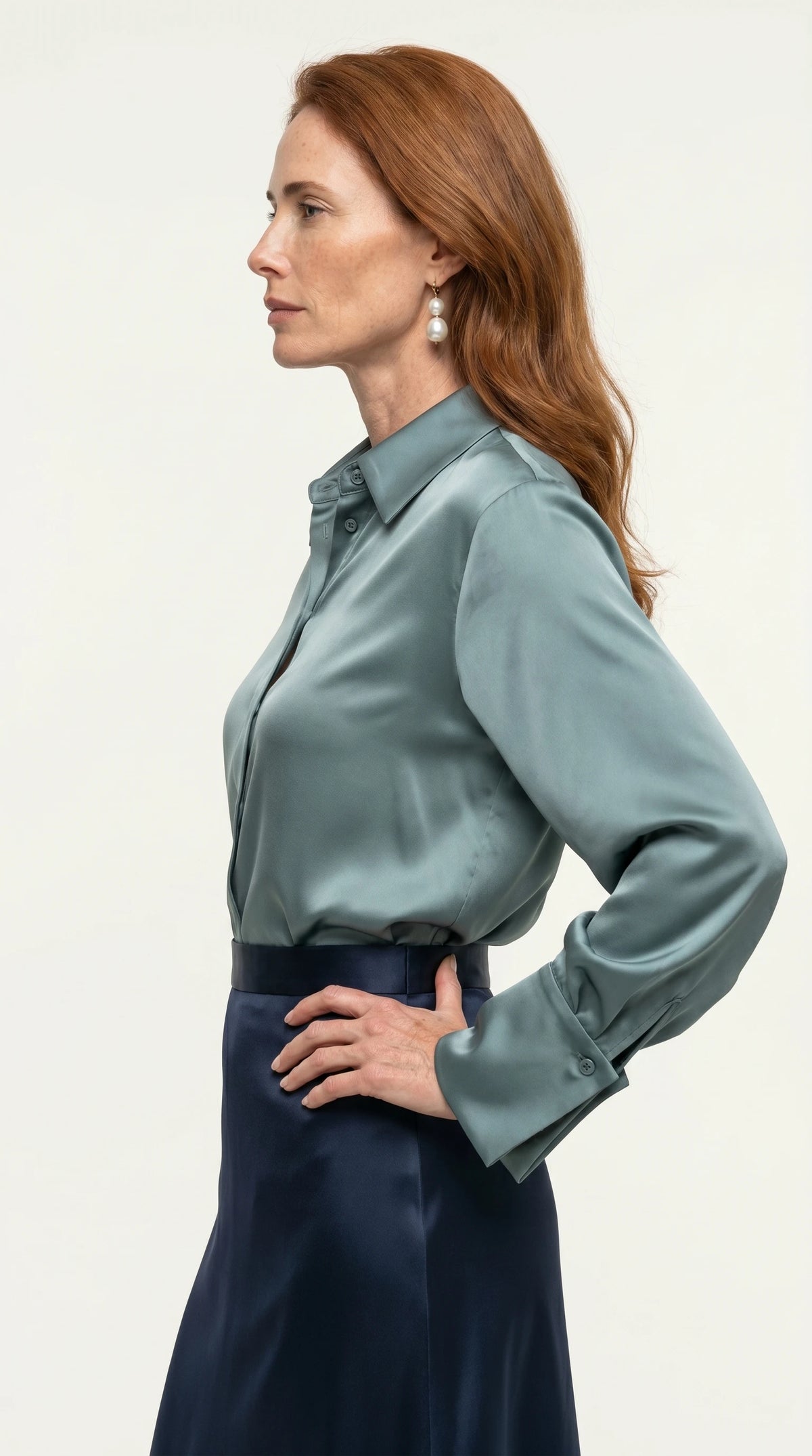 Camisa Morganita Satén Efecto Seda Mate | Verde Agua Marine