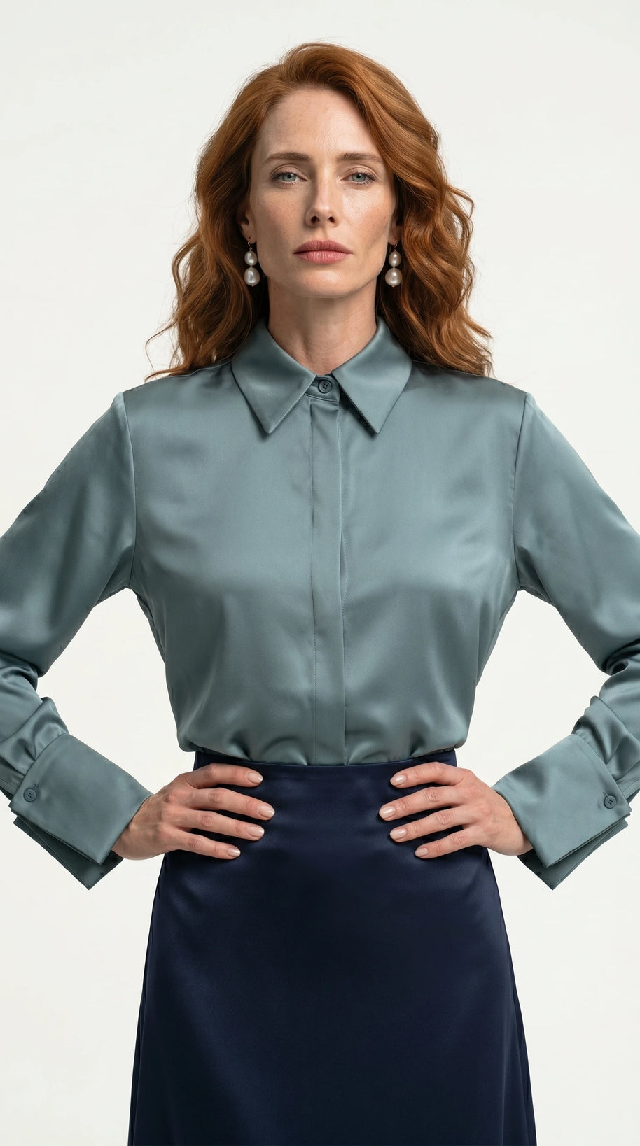 Camisa Morganita Satén Efecto Seda Mate | Verde Agua Marine