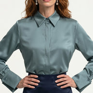 Camisa Morganita Satén Efecto Seda Mate | Verde Agua Marine