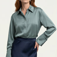 Camisa Morganita Satén Efecto Seda Mate | Verde Agua Marine