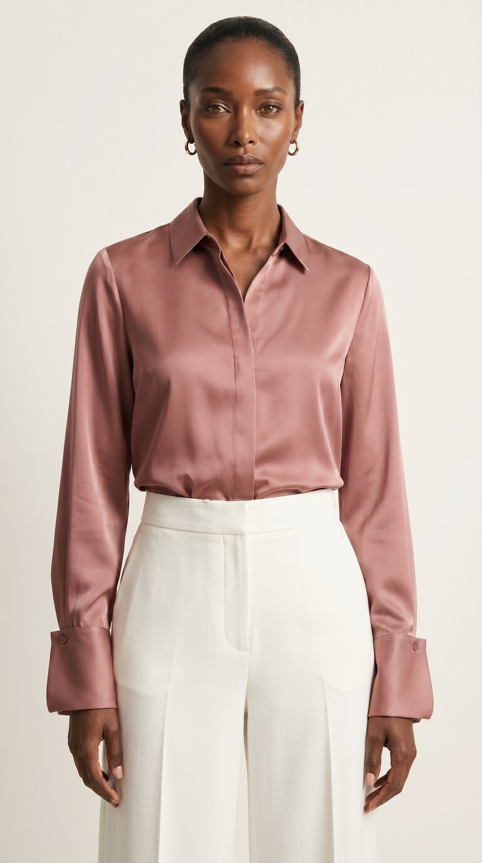 CAMISA MORGANITA DE CETIM ROSA PÁLIDO