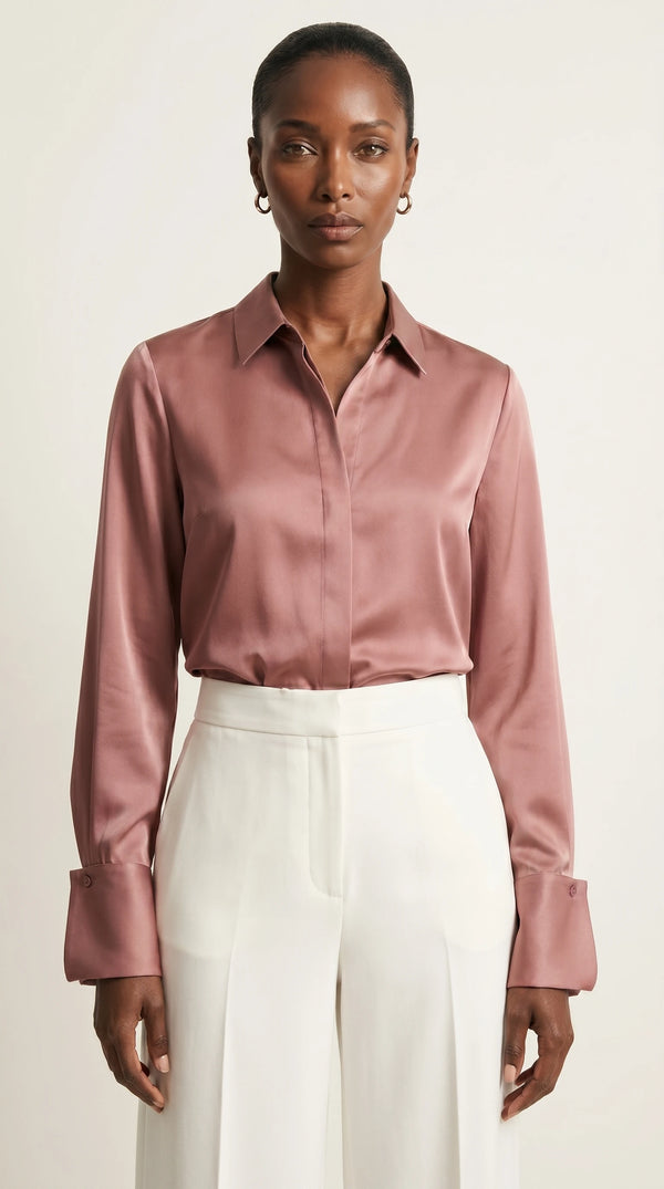 Camisa Morganita Satén Efecto Seda Mate | Rosa Palo