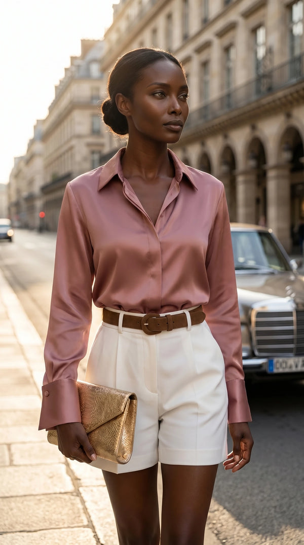 Camisa Morganita Satén Efecto Seda Mate | Rosa Palo