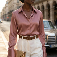 Camisa Morganita Satén Efecto Seda Mate | Rosa Palo