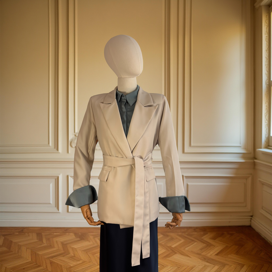 BLAZER CON CINTURÓN VERONA BEIGE CREMA