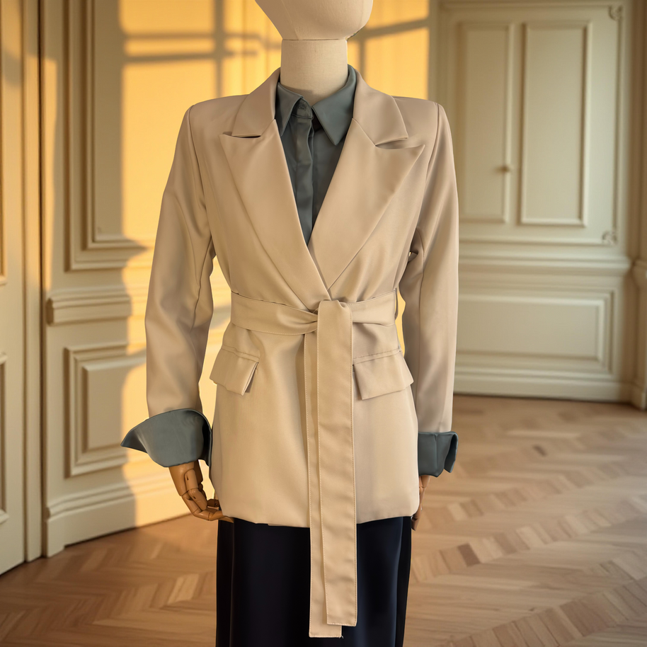 BLAZER CON CINTURÓN VERONA BEIGE CREMA