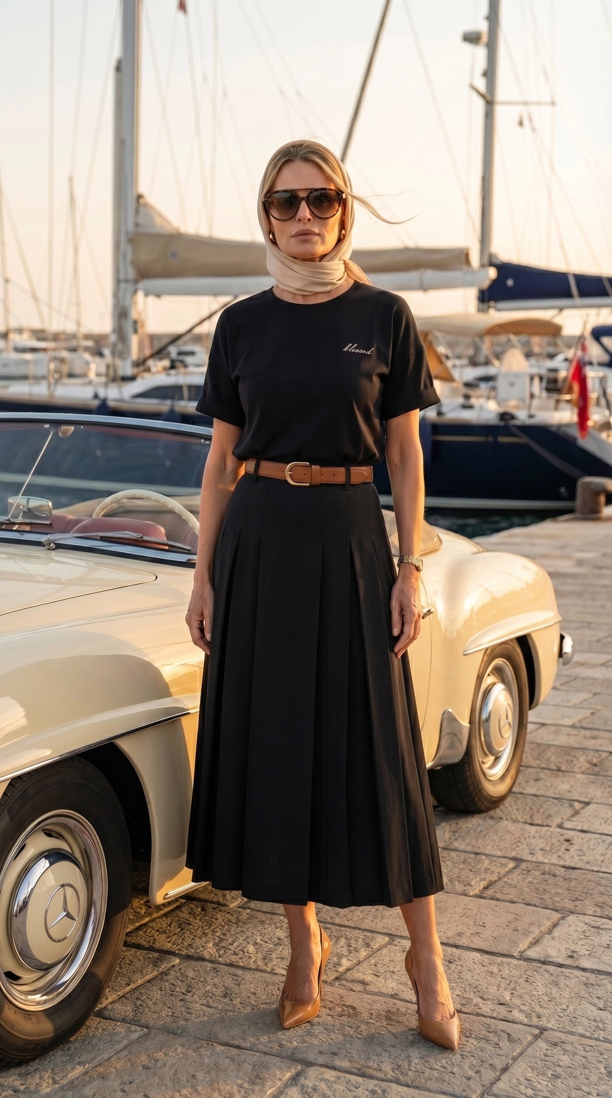 Falda midi plisada Héloïse | Negro Clásico