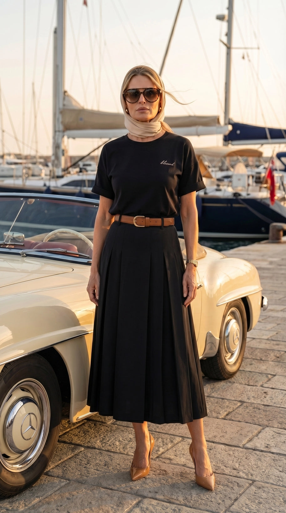Falda midi plisada Héloïse | Negro Clásico