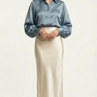 Falda Satinada Midi Claire | Marfil Champagne