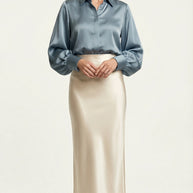 Falda Satinada Midi Claire | Marfil Champagne
