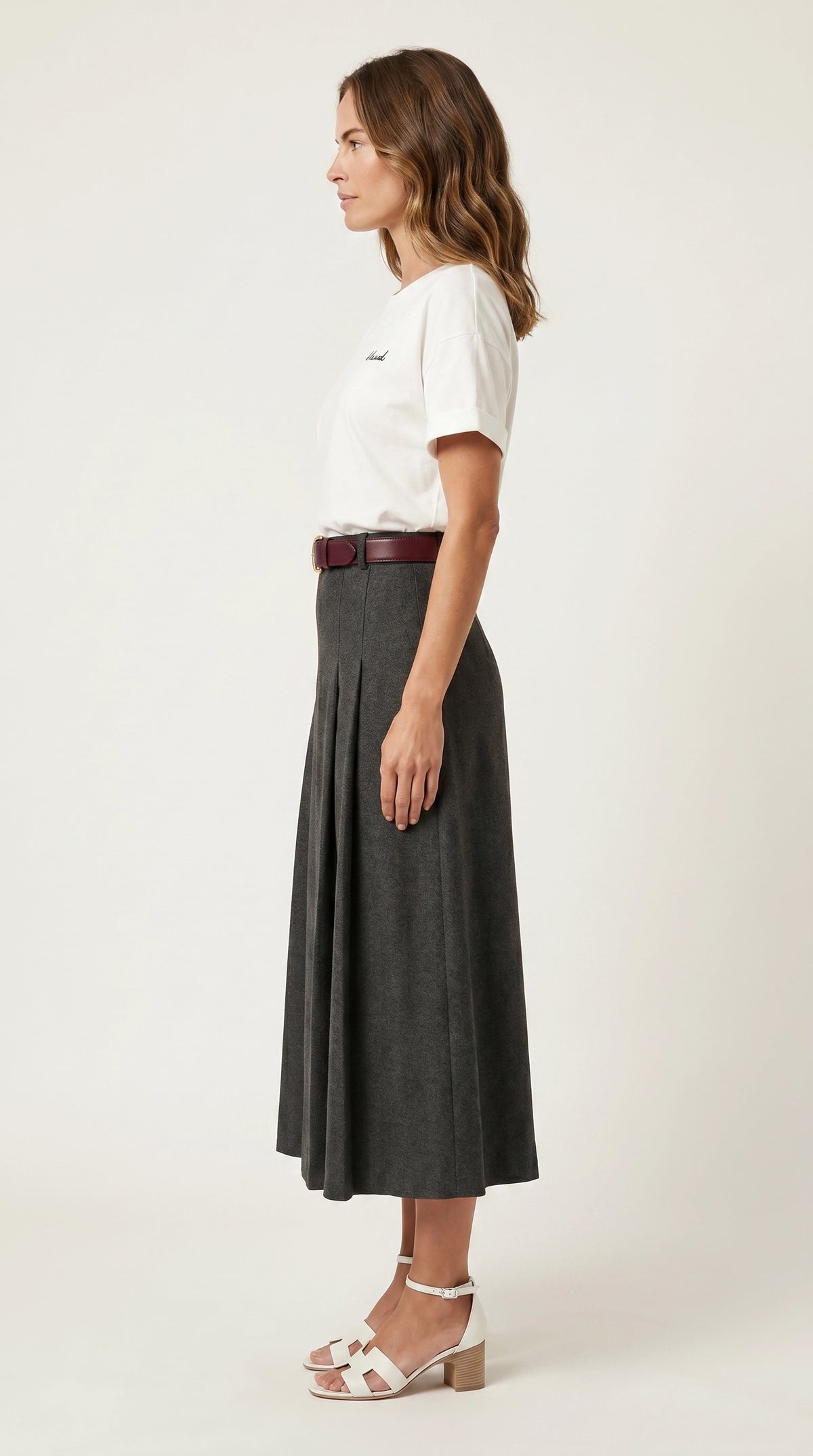 Falda midi plisada Héloïse | Gris Antracita