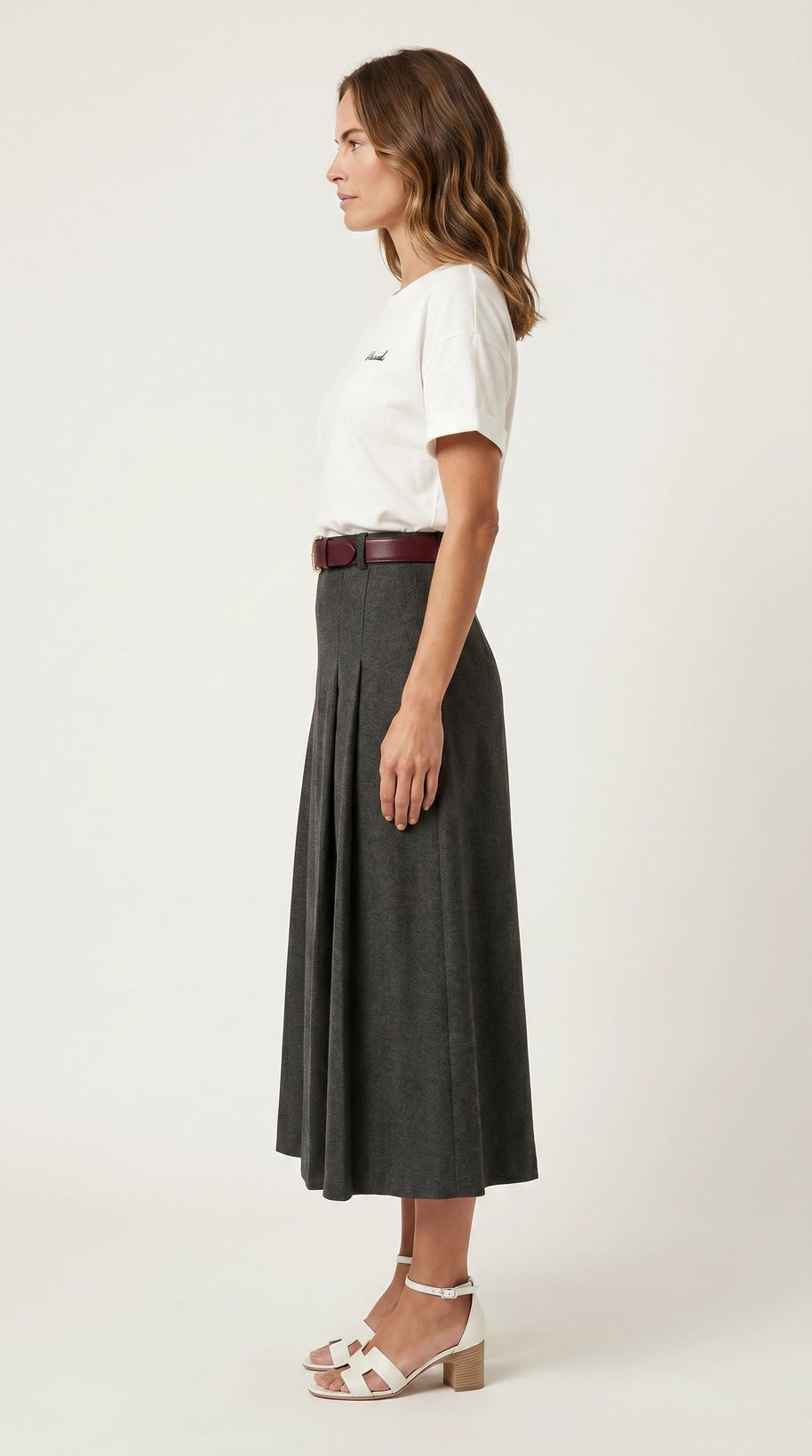 Falda midi plisada Héloïse | Gris Antracita