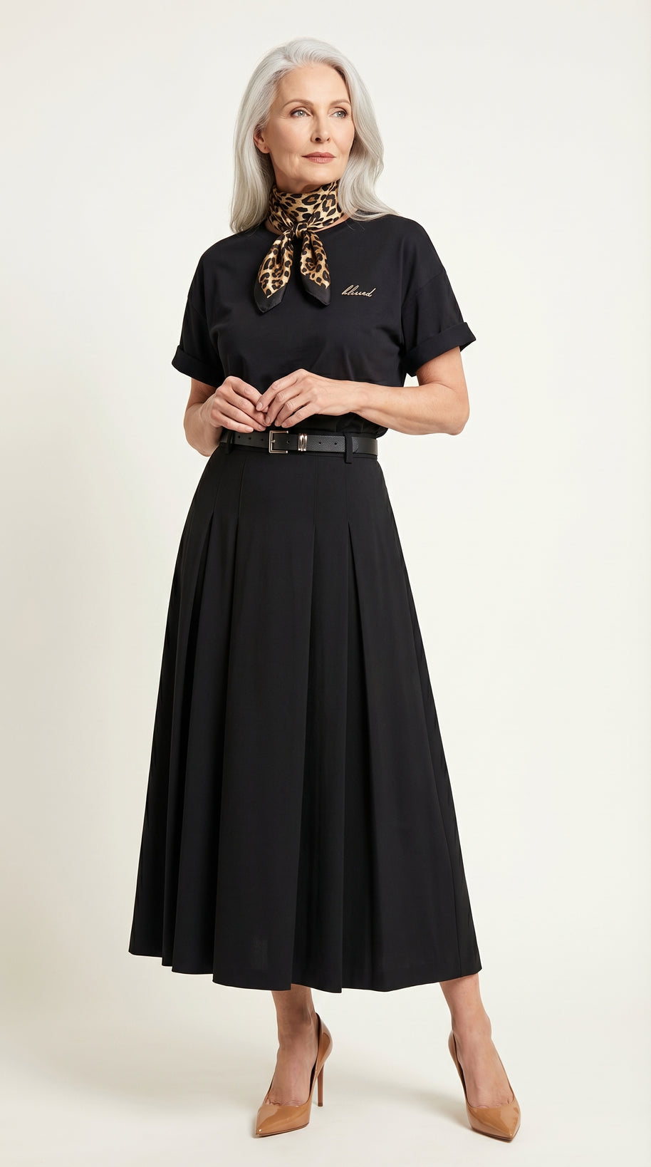 Falda midi plisada Héloïse | Negro Clásico