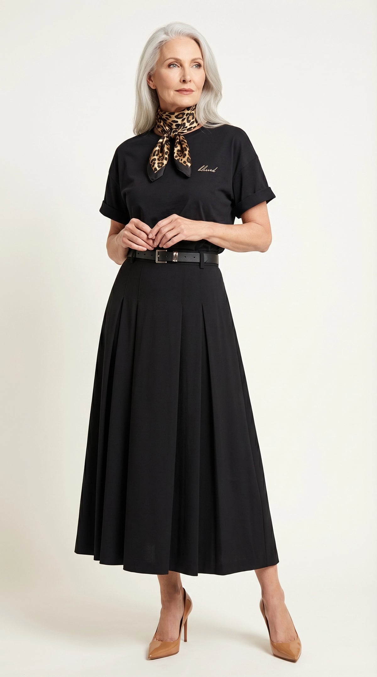 Falda midi plisada Héloïse | Negro Clásico