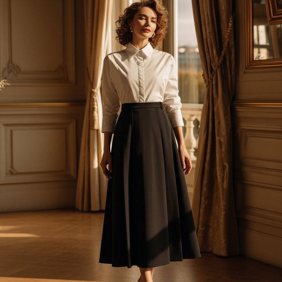 Falda midi plisada Héloïse - Negro Clásico