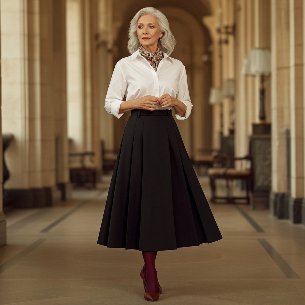 Falda midi plisada Héloïse - Negro Clásico