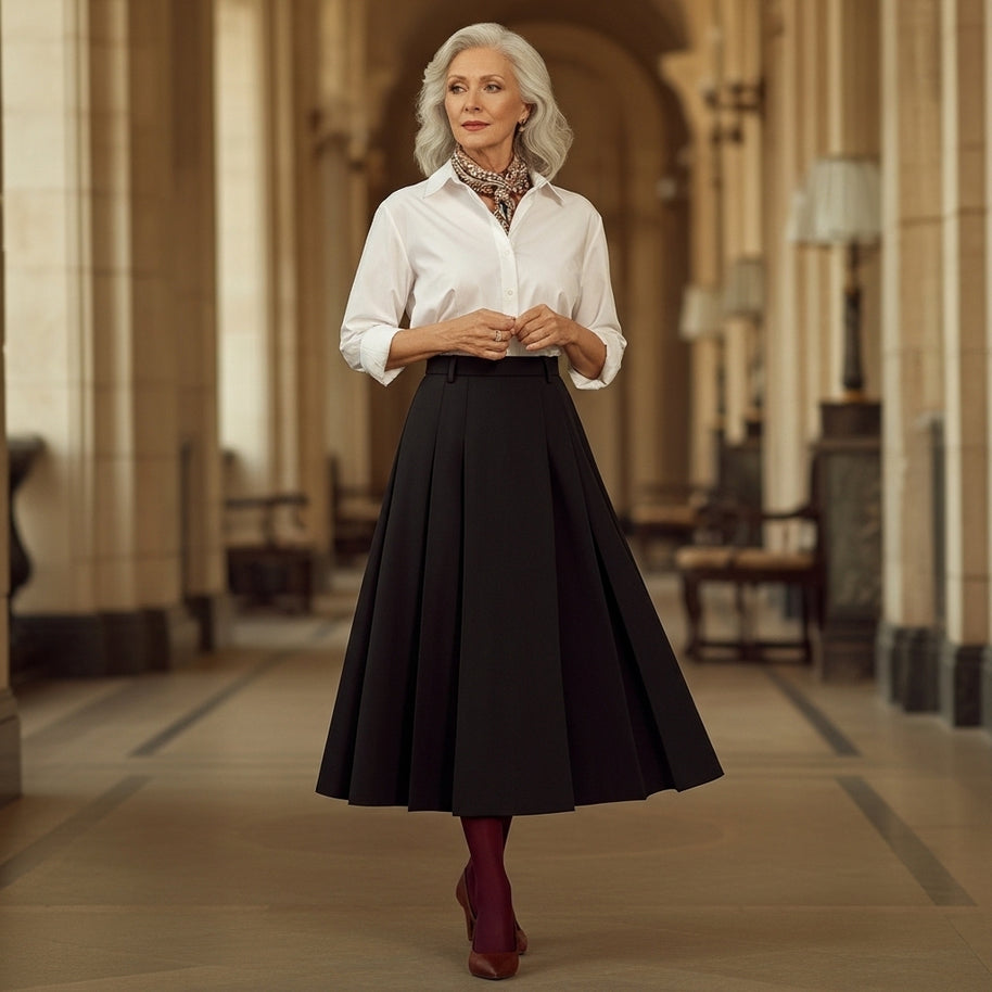 Falda midi plisada Héloïse - Negro Clásico