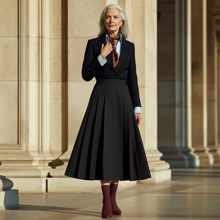 Falda midi plisada Héloïse - Negro Clásico