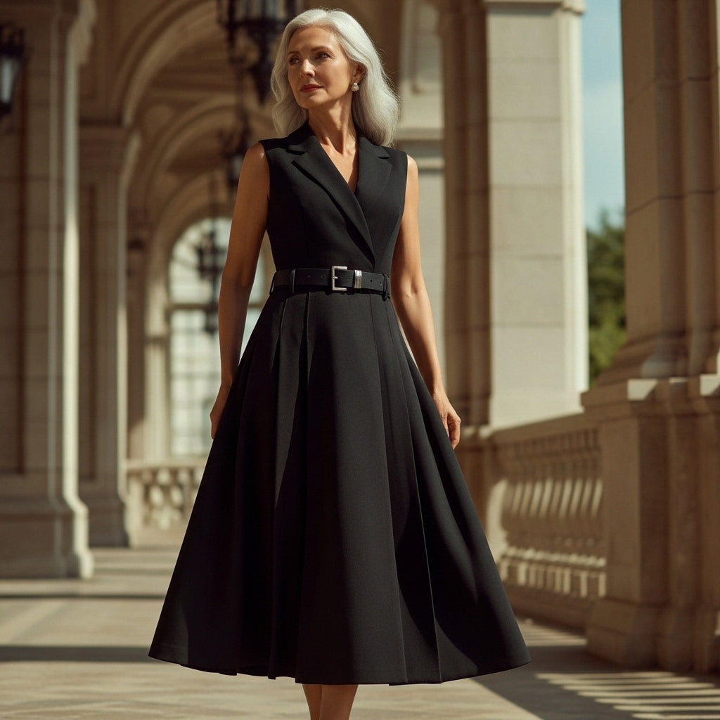 Falda midi plisada Héloïse - Negro Clásico