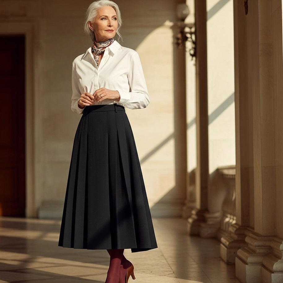 Falda midi plisada Héloïse - Negro Clásico