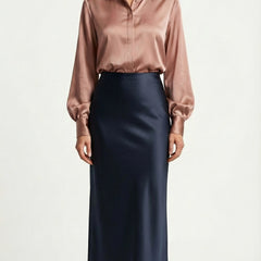 Falda Satinada Midi Claire | Azul Marino