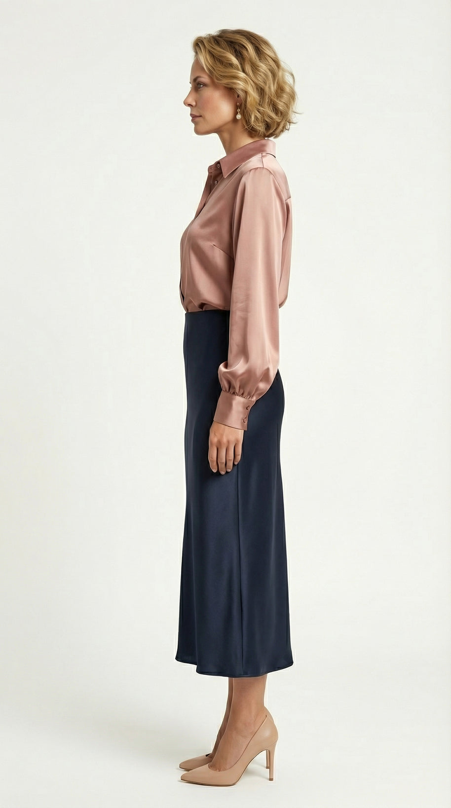 Falda Satinada Midi Claire | Azul Marino