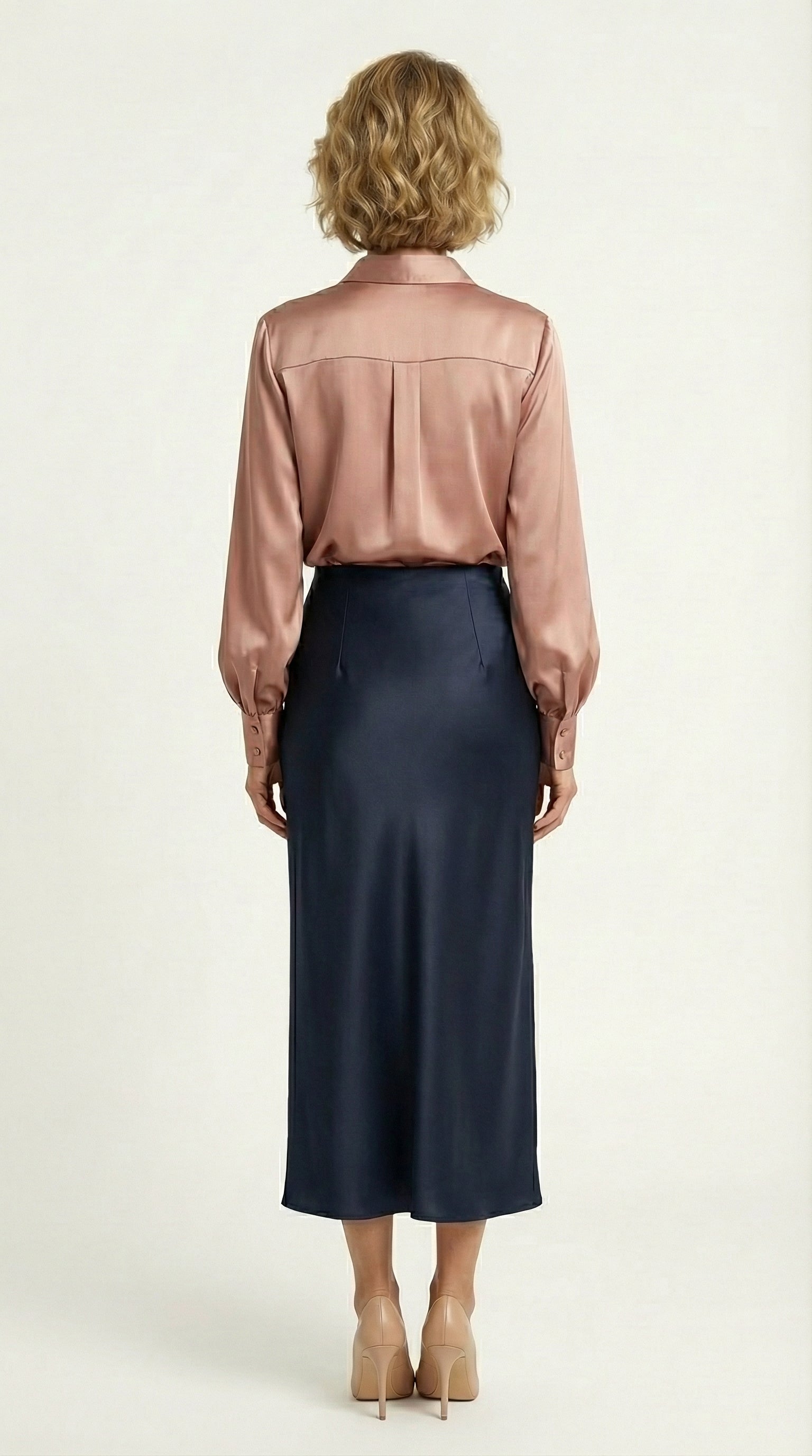 Falda Satinada Midi Claire | Azul Marino