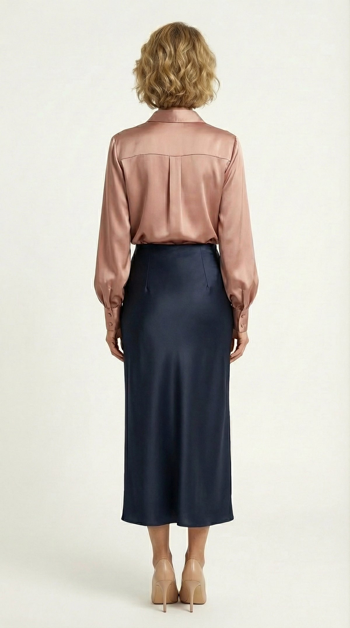 Falda Satinada Midi Claire | Azul Marino