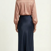 Falda Satinada Midi Claire | Azul Marino