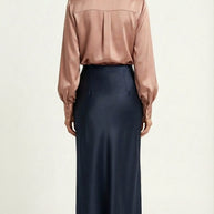 Falda Satinada Midi Claire | Azul Marino