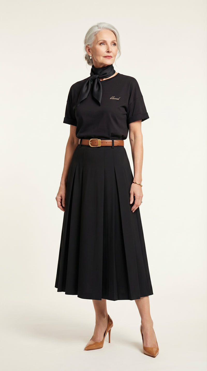 Falda midi plisada Héloïse | Negro Clásico