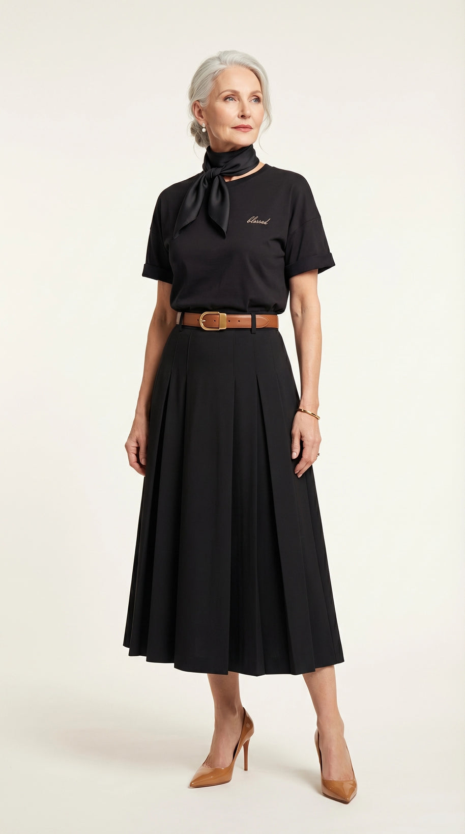 Falda midi plisada Héloïse | Negro Clásico