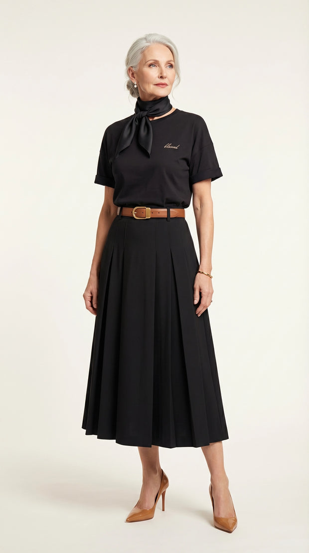 Falda midi plisada Héloïse | Negro Clásico