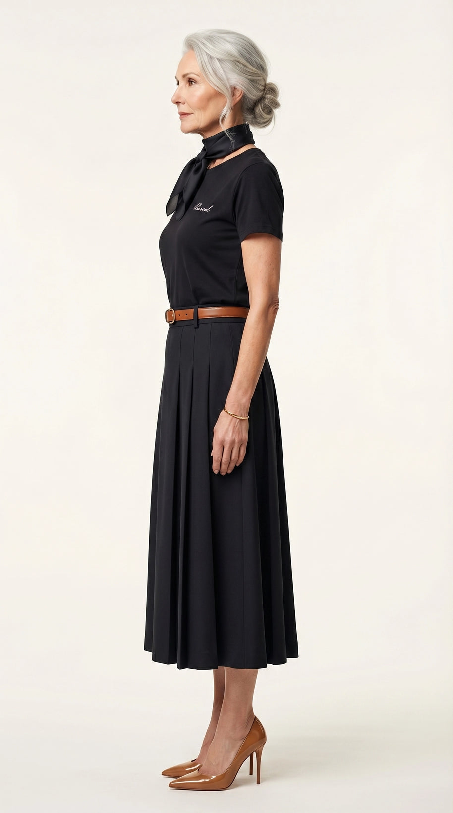 Falda midi plisada Héloïse | Negro Clásico