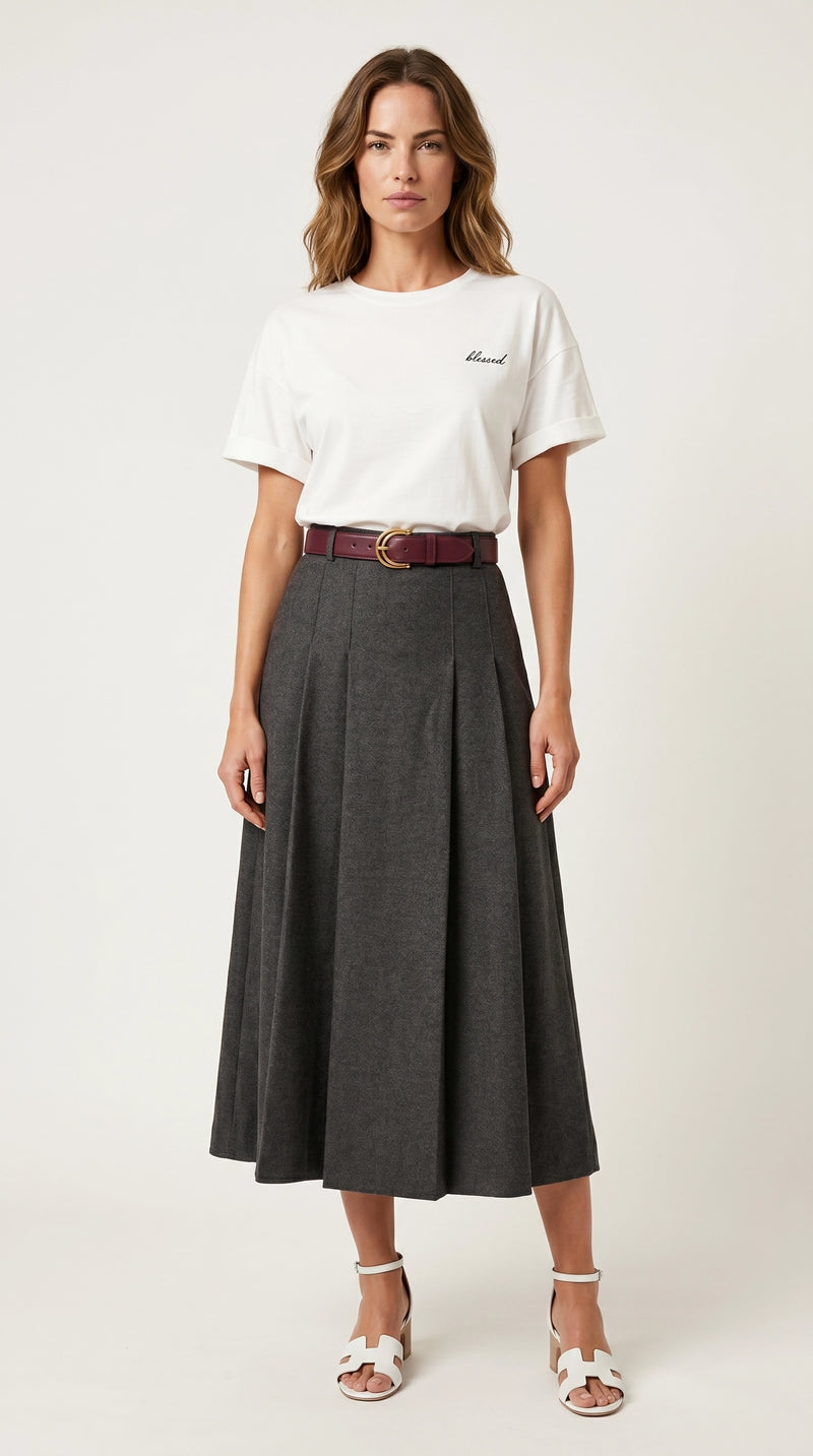 Falda midi plisada Héloïse | Gris Antracita