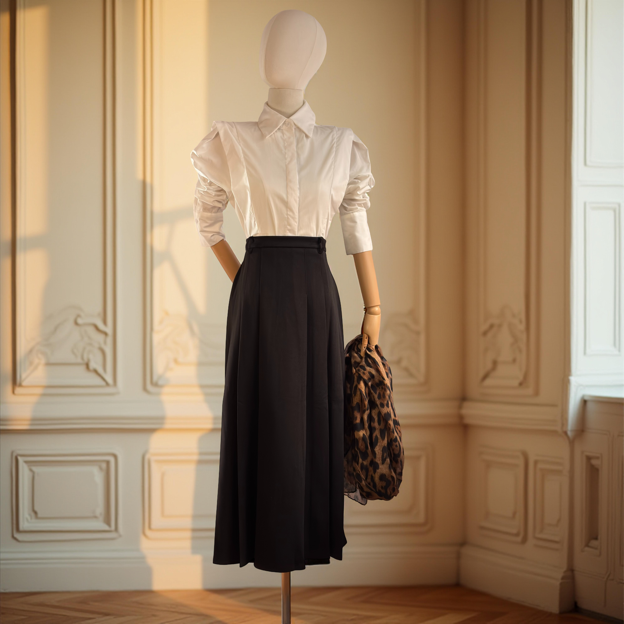 Falda midi plisada Héloïse - Negro Clásico