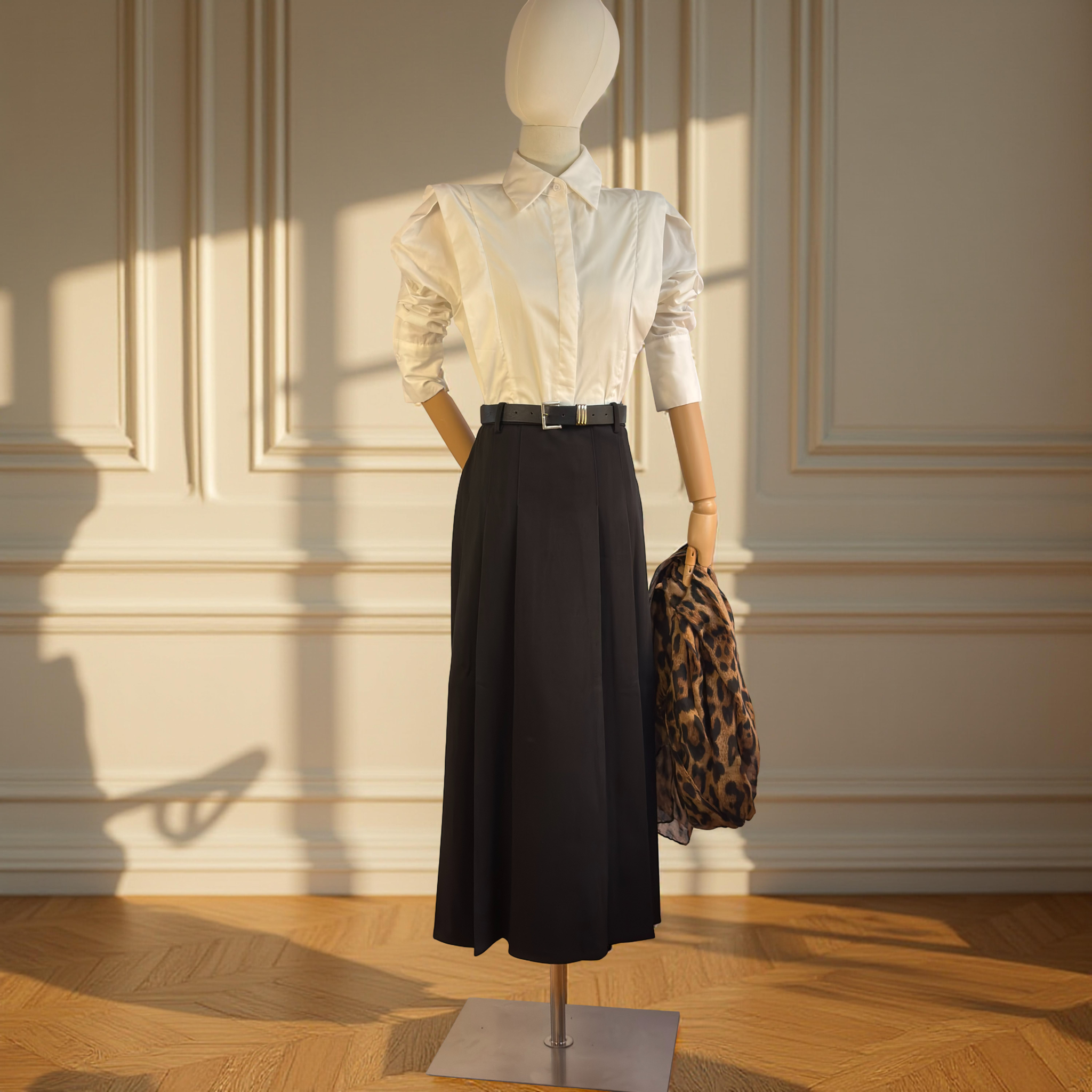 Falda midi plisada Héloïse - Negro Clásico