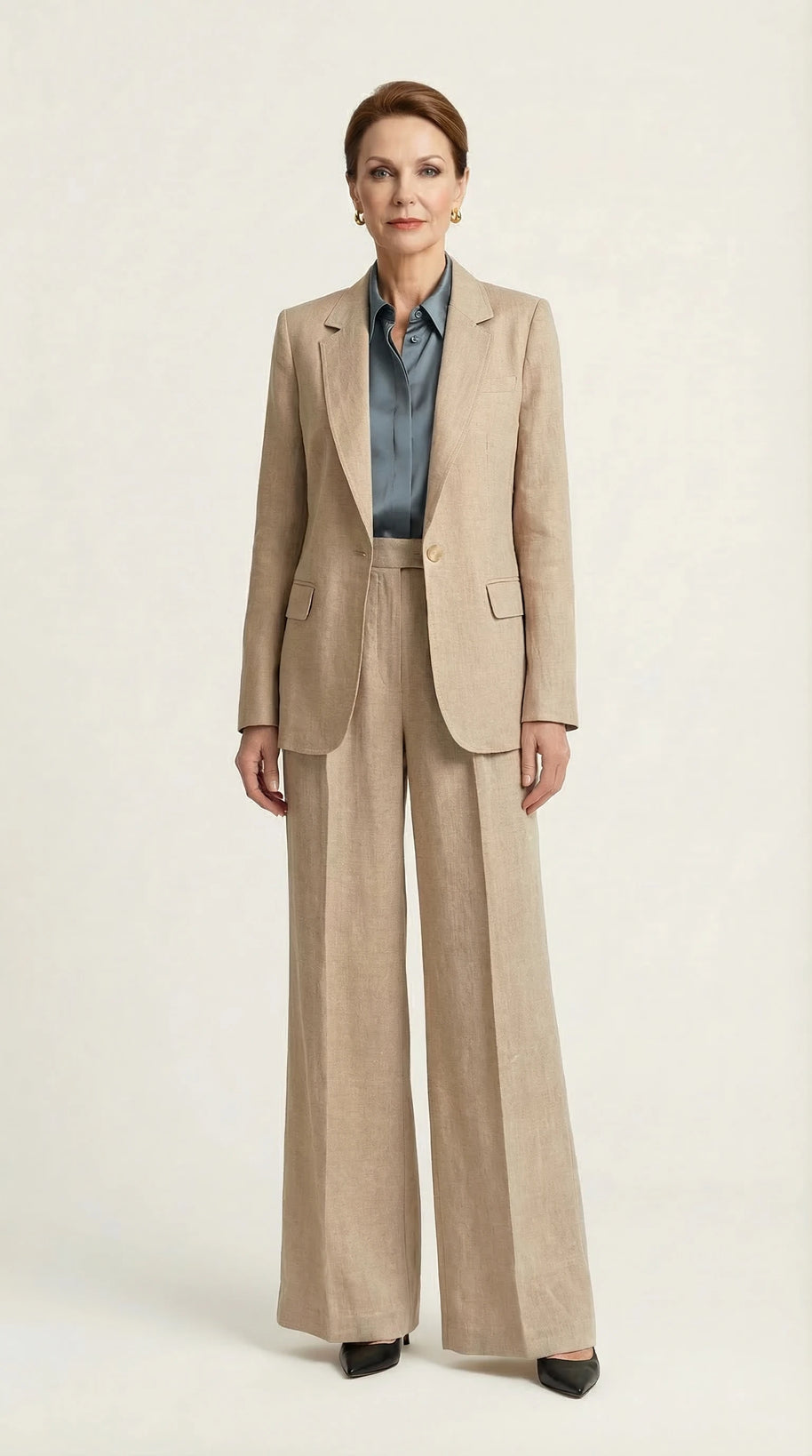 Traje Clásico de Lino Puro Estelle | Beige Perla