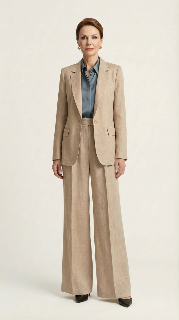 Traje Clásico de Lino Puro Estelle | Beige Perla