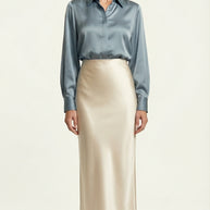 Falda Satinada Midi Claire | Marfil Champagne