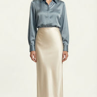 Falda Satinada Midi Claire | Marfil Champagne